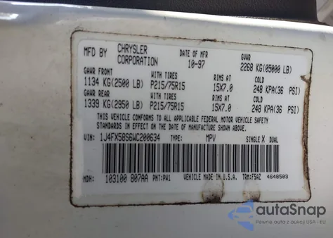 1998 Jeep Grand Cherokee Laredo z USA, uszkodzony, nr VIN 1J4FX58S6WC200634